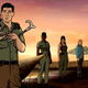 Sterling Archer holds a monkey as the rest of the team looks on.